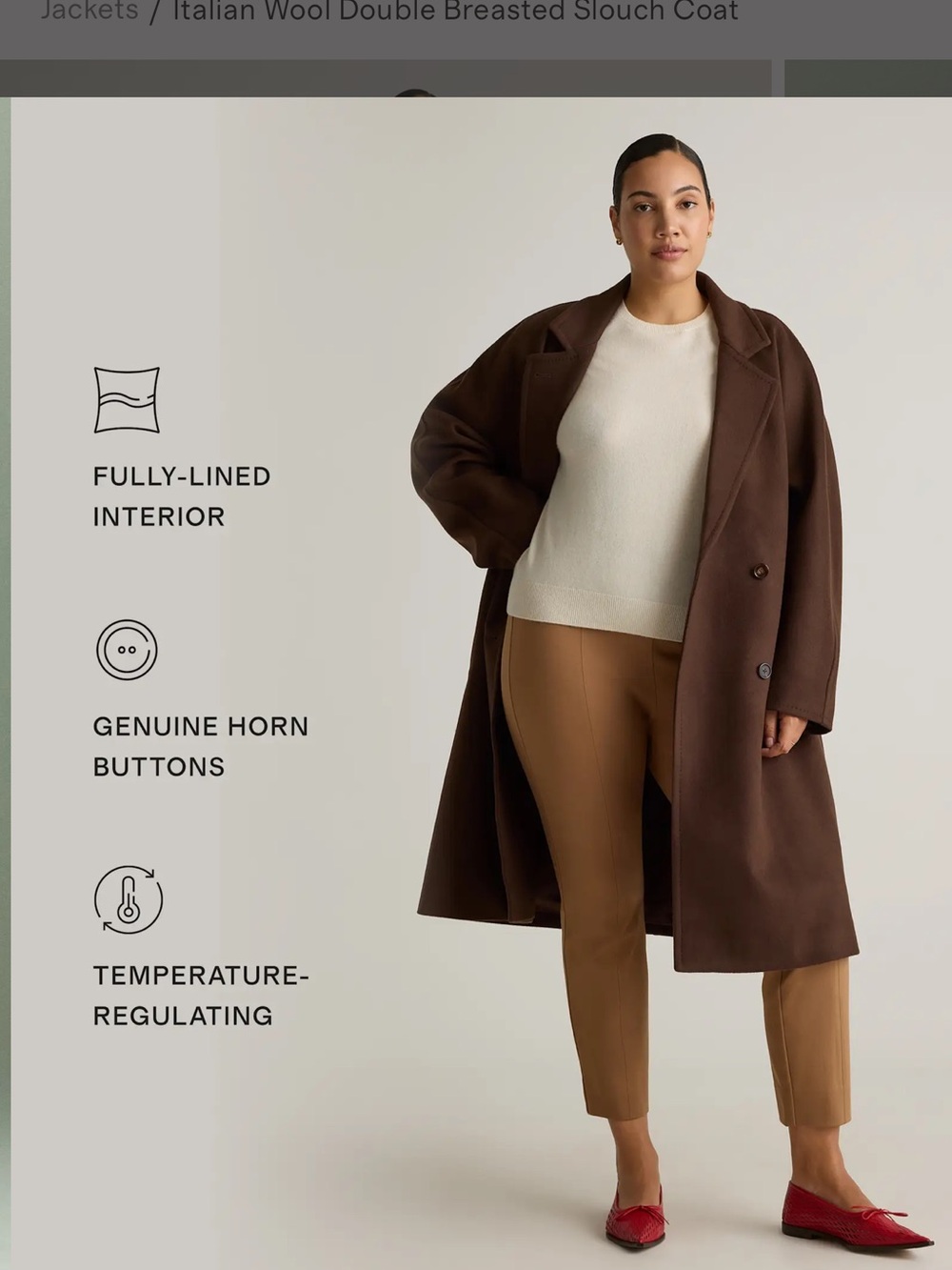 NWT Quince Italian Wool, Double-Breasted Slouch Coat, XS, Dark Brown - Picture 8 of 12